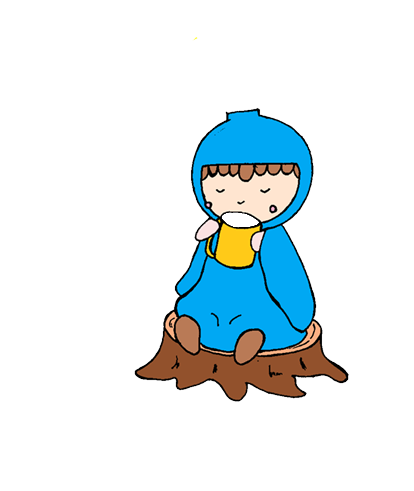 切り株に座るおはなしぼうや 切り株に座るおはなしぼうや